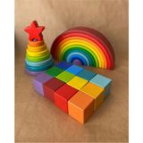 Tiny Wood 12'li Waldorf Gökkuşağı, Yıldız Kule, 12 Li Ahşap Küp Seti, Waldorf Eğitsel Ahşap Oyuncak Jumbo Set - Standart - Çok Renkli