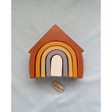 Tiny Wood Ahşap Waldorf Gökkuşağı Ev Pastel Renkli Doğal Ahşap 5'li Waldorf Ev Eğitici, Duyusal Oyuncak - Standart - Kahverengi