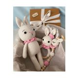 tiny wood Amigurumi Tavşancık Hediyelik Yenidoğan 3 Lü Set, Kız Bebek Hoşgeldin Bebek Hediye Seti