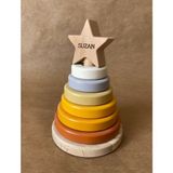 Tiny Wood Isme Özel Ahşap Yıldız Halka Kule | Montessori Eğitici Oyuncak & Dekoratif Ahşap Hanoi - Standart - Kahverengi