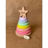Tiny Wood Isme Özel Ahşap Yıldız Halka Kule | Montessori Eğitici Oyuncak & Dekoratif Ahşap Hanoi - Standart - Pembe