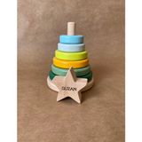 Tiny Wood Isme Özel Ahşap Yıldız Halka Kule | Montessori Eğitici Oyuncak & Dekoratif Ahşap Hanoi - Standart - Yeşil