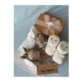 tiny wood Organik Yeni Doğan Bebek İsimli Emzik Askısı Hediye Seti, Yenidoğan Hoşgeldin Bebek Hediye Kutusu