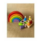 Tiny Wood Waldorf 6 Parçalı Gökkuşağı, 6 Lı Peg Bebek Tabla Seti Pastel Renk Eşleştirme