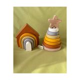 tiny wood Waldorf Gökkuşağı Ev Ve Ahşap Yıldız Kule Renkli Doğal Ahşap Eğitici Bebek Çocuk Oyuncak Seti