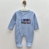 Tiny World Ayıcıklı Good Mood Baskılı Yandan Açmalı Patikli Tulum - Mavi - 9 - 12 Ay