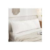 Tinybabyconcept Doğal Pamuklu Uzun Hamile Yastığı Kılıfı 50x135 Cm Ponpon Kenarlı Beyaz, Nefes Alabilir, Dekoratif