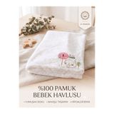 TinyCare %100 Pamuklu, Nakışlı, Hipoalerjenik Bebek Battaniyesi - Yumuşak Doku, çocuk banyo havlusu Beyaz, 85x115cm