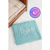 tinykiddesign Bebek Battaniyesi Desenli Triko Örgülü Yeşil Bebek Hediyesi Istediğiniz Ismi Nakışla Yazıyoruz