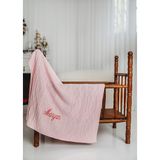 Tinykiddesign Bebek Battaniyesi Kişiye Özel Isimli Nakışlı Desenli Pembe Triko Örgülü Bebek Hediyesi