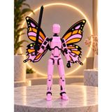Tinylab 3D Robot Dummy Kelebek Kanatlı Oynar Eklemli Hareketli Oyuncak Aksiyon Figürü 3D 13 cm Pembe
