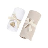 Tinylamb Lastikli Bebek Çarşafı 60x120 CM - 2 Adet Organik Beyaz - Bej Renk