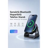 Tinytek Beyaz Şarjlı Sensörlü Bluetooth Hoparlör ve Masaüstü Telefon Standı - RGB Işıklı Tablet Tutucu