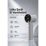 Tinytek Kristal Taşlı Şarjlı Mini El Vantilatörü - LED Ekranlı 199 Kademeli Turbo Fan, Taşınabilir Type-C Soğutucu
