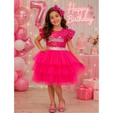 tinytrends Barbie Kız Çocuk Tütülü Taçlı Elbise Doğum Günü Party - 6 Yaş - Pembe
