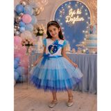 tinytrends Elsa Kız Çocuk Elbise Tüllü Abiye Elbise Doğum Günü Parti - 7 Yaş - Mavi