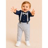tinytrends Erkek Bebek %100 Pamuk 4 Parça Salopet Takım Elbise Düğün Doğum Günü Party - 6 - 9 Ay - Gri