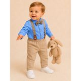 tinytrends Erkek Bebek %100 Pamuk 4 Parça Salopet Takım Elbise Düğün Doğum Günü Party - 6 - 9 Ay - Mavi
