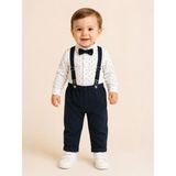 tinytrends Erkek Bebek %100 Pamuk 4 Parça Salopet Takım Elbise Düğün Doğum Günü Party - 9 - 12 Ay - Beyaz