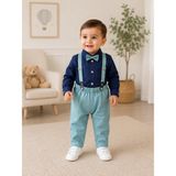 tinytrends Erkek Bebek %100 Pamuk Zıbın Gömlek Salopet Takım Elbise Düğün Mevlüt - 6 - 9 Ay - Turkuaz