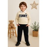tinytrends Erkek Bebek&çocuk Funny Nakışlı Sweatshirt Gömlek Pantolon Spor 3'lü Takım - Lacivert - 3 Yaş