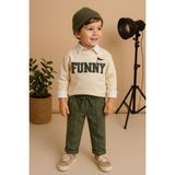 tinytrends Erkek Bebek&çocuk Funny Nakışlı Sweatshirt Gömlek Pantolon Spor 3'lü Takım - Yeşil - 4 Yaş
