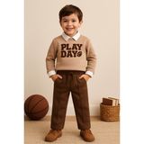 tinytrends Erkek Bebek&çocuk Play Day %100 Pamuk Gömlek Sweatshirt Pantolon 3'lü Takım Elbise Bayram - Bej - 6 Yaş