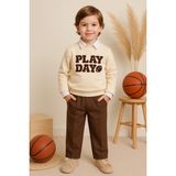 tinytrends Erkek Bebek&çocuk Play Day %100 Pamuk Gömlek Sweatshirt Pantolon 3'lü Takım Elbise Bayram - Krem - 4 Yaş