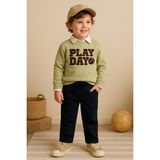 tinytrends Erkek Bebek&çocuk Play Day %100 Pamuk Gömlek Sweatshirt Pantolon 3'lü Takım Elbise Bayram - Yeşil - 1 Yaş