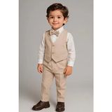 tinytrends Erkek Bebek&çocuk Yelekli Çizgili Takım Elbise Bej Renk Relaxed Kalıp 5 Yaş Doğum Günü İçin Özel