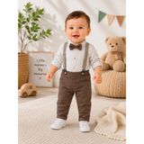 tinytrends Erkek Çocuk Cool Salopet Papyon Gömlek Pantolon 4 Lü Takım Mevlüt Bayramlık - 12 - 18 Ay - Acı Kahve