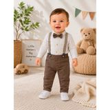 tinytrends Erkek Çocuk Cool Salopet Papyon Gömlek Pantolon 4 Lü Takım Mevlüt Bayramlık - 18 - 24 Ay - Acı Kahve
