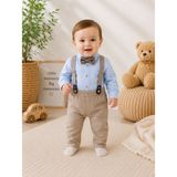 tinytrends Erkek Çocuk Cool Salopet Papyon Gömlek Pantolon 4 Lü Takım Mevlüt Bayramlık - 18 - 24 Ay - Camel