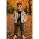 tinytrends Erkek Çocuk Gabardin Ceket ve Jogger Pantolon 3'lü Takım Elbise - Haki - 2 Yaş