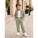 tinytrends Erkek Çocuk Gentleman Ceketli Papyonlu 4'lü %100 Pamuk Takım Elbise - Yeşil - 9 Yaş