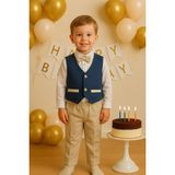 tinytrends Erkek Çocuk Milano Yelekli Takım Elbise Lacivert Düz Desenli Basic Fit Model - Standart