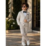 tinytrends Erkek Çocuk Pamuklu Keten Efektli Ceketli Papyonlu Takım Elbise Düğün/gösteri - Krem - 8 Yaş