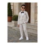tinytrends Erkek Çocuk Pamuklu Keten Efektli Ceketli Papyonlu Takım Elbise Düğün/Gösteri