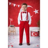 tinytrends Erkek Çocuk Salopet Takım Elbise 23 Nisan Gösteri Kıyafeti - 9 Yaş - Kırmızı - Beyaz