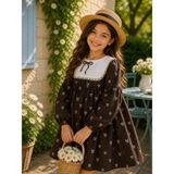 tinytrends Kız Çocuk Classy Yaka Detaylı Elbise Bayramlık - 5 Yaş - Kahverengi