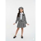 tinytrends Kız Çocuk Kazayağı Desenli Pamuklu Ceket Gömlek Etek Bere 4'lü Takım Elbise (Külotlu Çorap Hediyeli) - 3 - 4 Yaş - Siyah