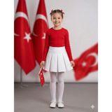 tinytrends Kız Çocuk Kırmızı Beyaz 23 Nisan Gösteri Elbise Kombin Alt Üst Takım (Külotlu Çorap Hediyeli) - 10 - 11 Yaş - Kırmızı - Beyaz