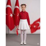 tinytrends Kız Çocuk Kırmızı Beyaz 23 Nisan Gösteri Elbise Kombin Alt Üst Takım (Külotlu Çorap Hediyeli) - 12 - 13 Yaş - Kırmızı - Beyaz
