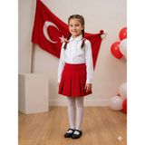 tinytrends Kız Çocuk Kırmızı Beyaz 23 Nisan Gösteri Elbise Kombin Alt Üst Takım (Külotlu Çorap Hediyeli) - 4 - 5 Yaş - Kırmızı - Beyaz