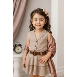tinytrends Kız Çocuk Linen Yelek ve Etek Elbise 2'li Takım - 5 Yaş - Vizon