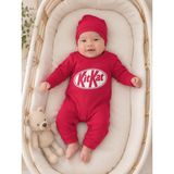 tinytrends Unisex Kitkat Çıtçıtlı Tulum Şapka - Kırmızı - 6 - 9 Ay