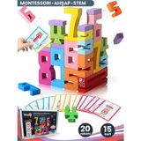 Tinyup Montessori Ahşap Sayı Blokları / Okul Öncesi Eğitici Matematik Oyuncağı, Stem, Motor V - 160 x 500 cm