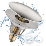 TIORIY Banyo Lavabo Tahliye Durdurucu 1,1~1,5 İnç - Evrensel Açılır Lavabo Tıpası, Tıkanmayı Önleyici Lavabo Süzgeci, Saç Tutuculu Süzgeç, İtmeli Tip Lavabo Tahliye Filtresi (Fırçalanmış Nikel)