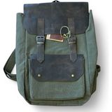 Tios Deri Old Cotton Vintage Kanvas Deri Su Geçirmez Laptop Bölmeli Okul Seyahat Kamp Sırt Çantası 31 cm x 44 cm - Renkli - Renkli