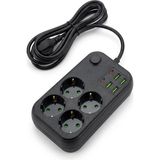 Tios Shop Krm Çoklu Priz Uzatma Kablosu 4 Soket + 4 USB + 2 Type-C – Termal Akım Korumalı, Isıya Dayanı